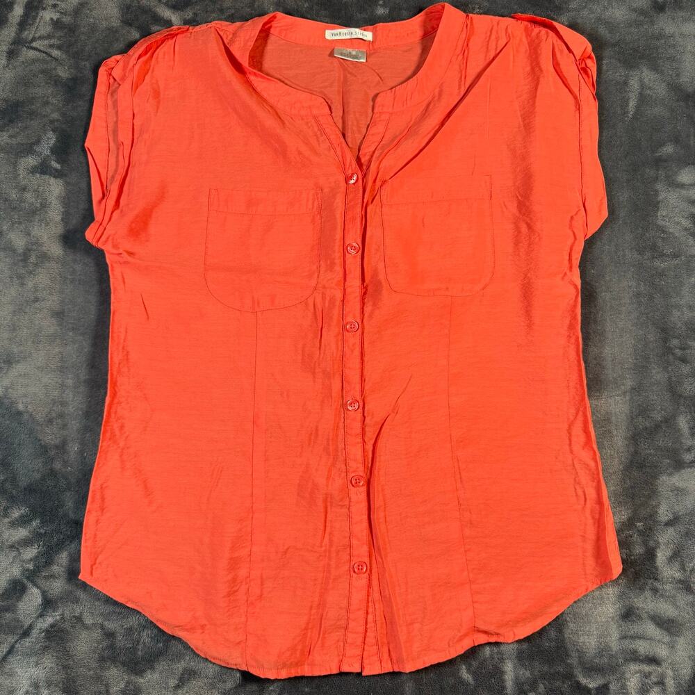 Van Heusen Studio Blouse Womens Medium Coral Button Front Pocket Work Top